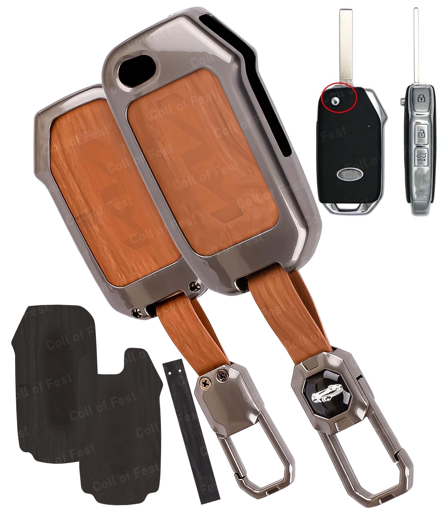 Metal-Leather Key Cover for Kia 3-Button Flip Key ( Kia Seltos 2023 2024 HTE ) Include 2 Inner Leather Inner & 2 Straps (Brown & Black)-image-21