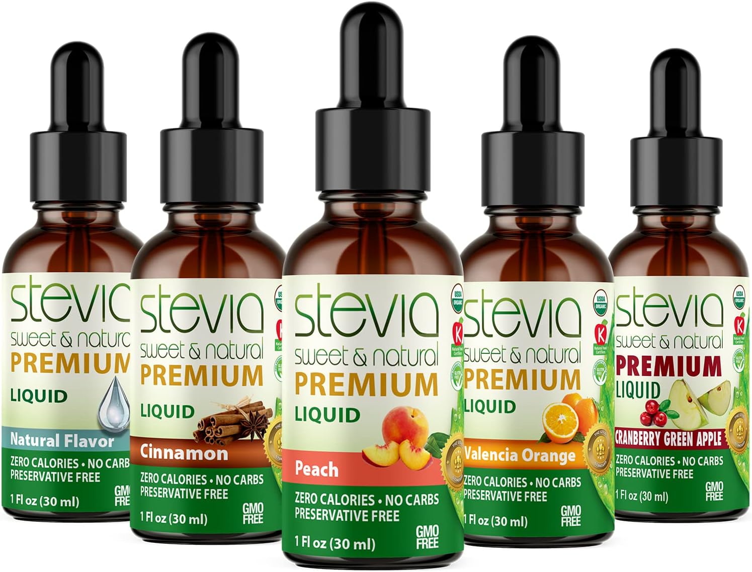 (Pack of 5) TEA LOVERS Bundle. Premium Stevia Drops with 5 Flavors in Glass Bottles. All Naturally Sweet, Non-Bitter, 0 Calorie, 0 carb, 0 Calorie, NON-GMO, Diabetic & Keto Friendly (1oz)