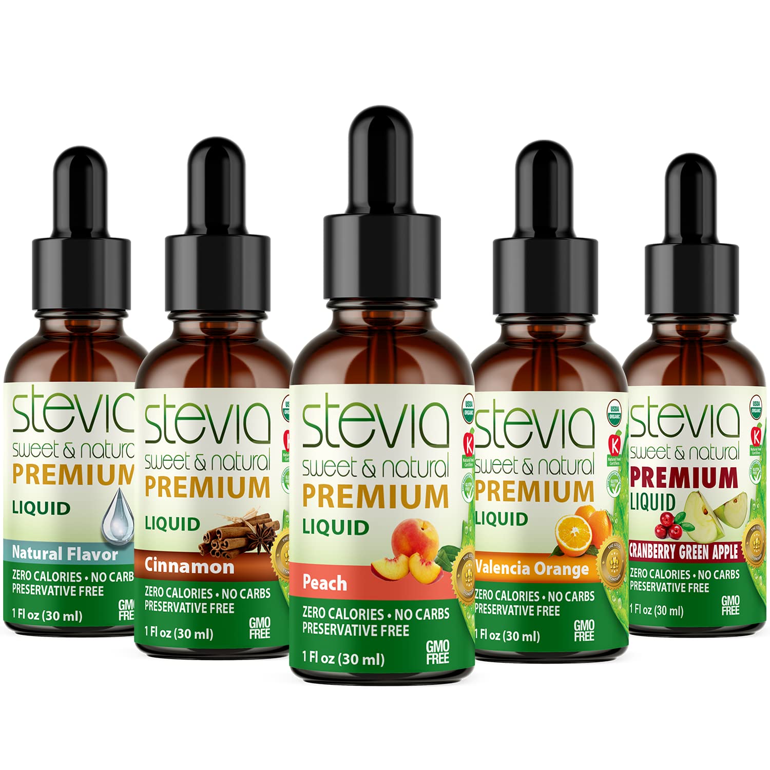 Stevia Intl (Pack of 5) TEA LOVERS Bundle. Premium Stevia Drops with 5 Flavors in Glass Bottles. All Naturally Sweet, Non-Bitter, 0 Calorie, 0 carb, 0 Calorie, NON-GMO, Diabetic & Keto Friendly (1oz)