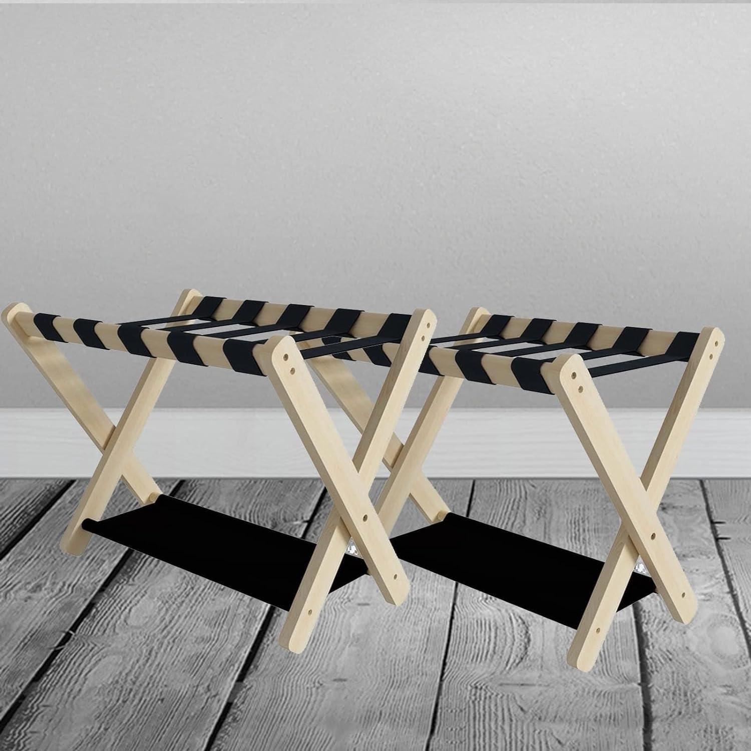Porte-bagages en bois lot de 2 avec dossier pliable pour hôtel et chambre d'amis