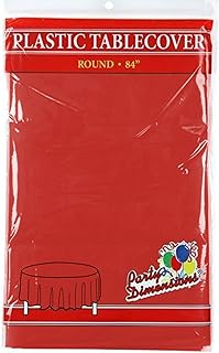 Red Round Plastic Tablecloth - 4 Pack - Premium Quality Disposable Party Table Covers for Parties and Events - 84â€ - By Party Dimensions