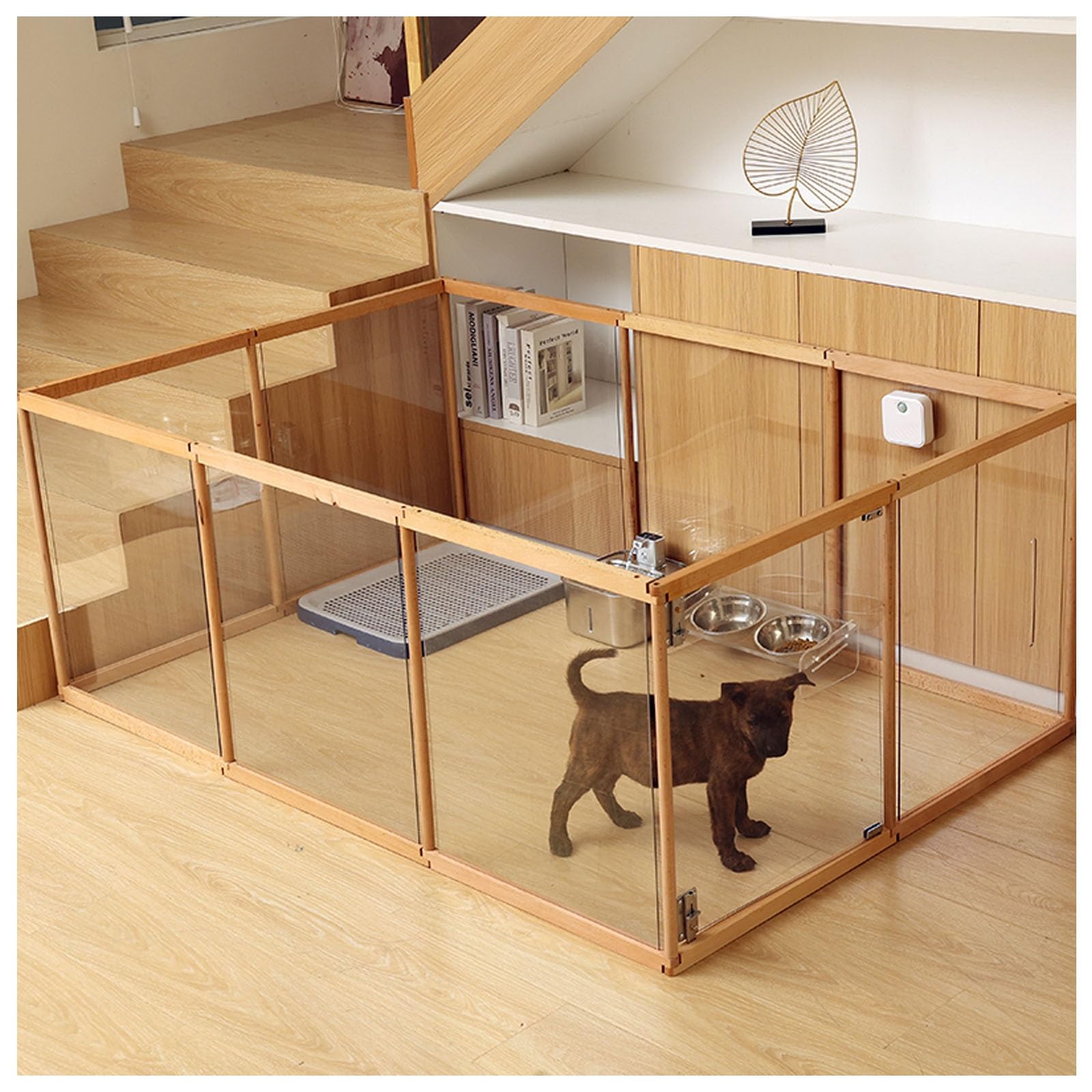 Corral acrílico transparente para perros, valla transparente para perros en interiores, corral resistente para cachorros, pequeños, conejos, gatos, cerdos, fácil de montar y limpiar (puerta grande, 8