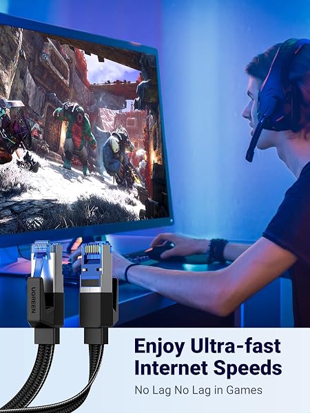 UGREEN Ethernet Cable 5M, Cat 8 Internet Cable Flat High-Speed 40Gbps 2000Mhz Network Cable, Gigabit Braided RJ45 LAN Cable Patch Cord Compatible for PC/Laptop, PS5, Xbox, Modem, Router, Switch, TV - 2
