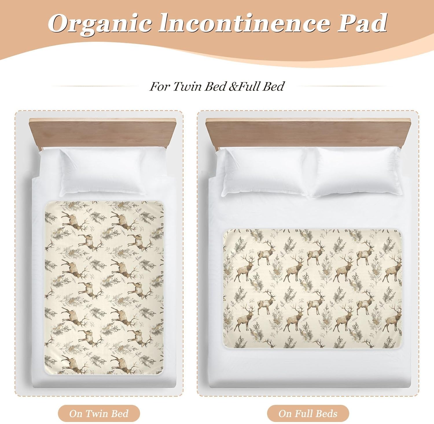 Retro Safari Deer Extra Large Resuable Bed Underpads Waterproof Washable Potty Training Sheets Cover Non-Slip Incontinence Pads for Infant Toddler , 52" L x 34" W
