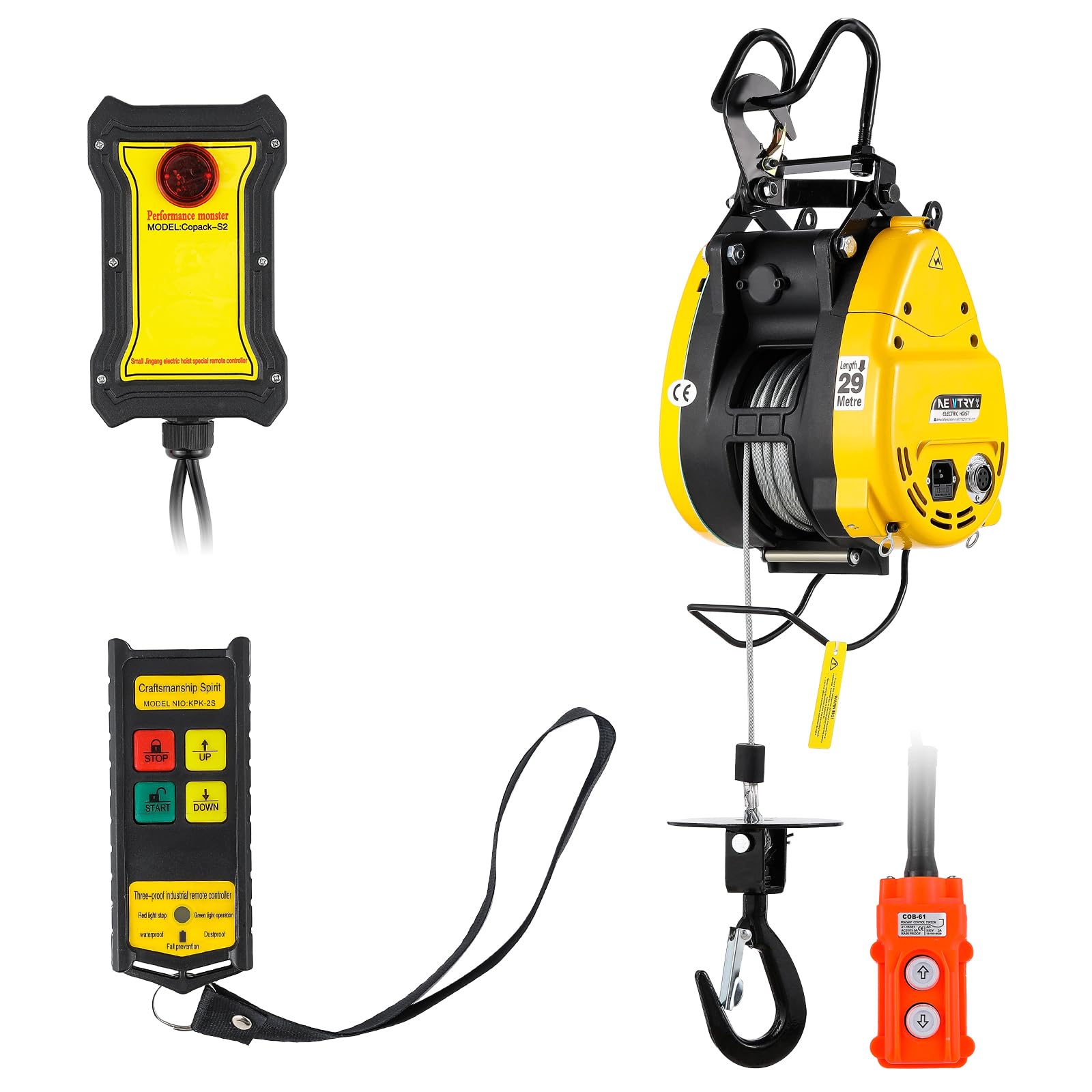 NEWTRY 660lb Electric Hoist RapidRise PRO, 62ft/min Fast Electric Winch with Pendant & Wireless Control, 98ft Lifting Height, 1600W Lift Hoist for Garage, DIY, Workshop, Home 110V