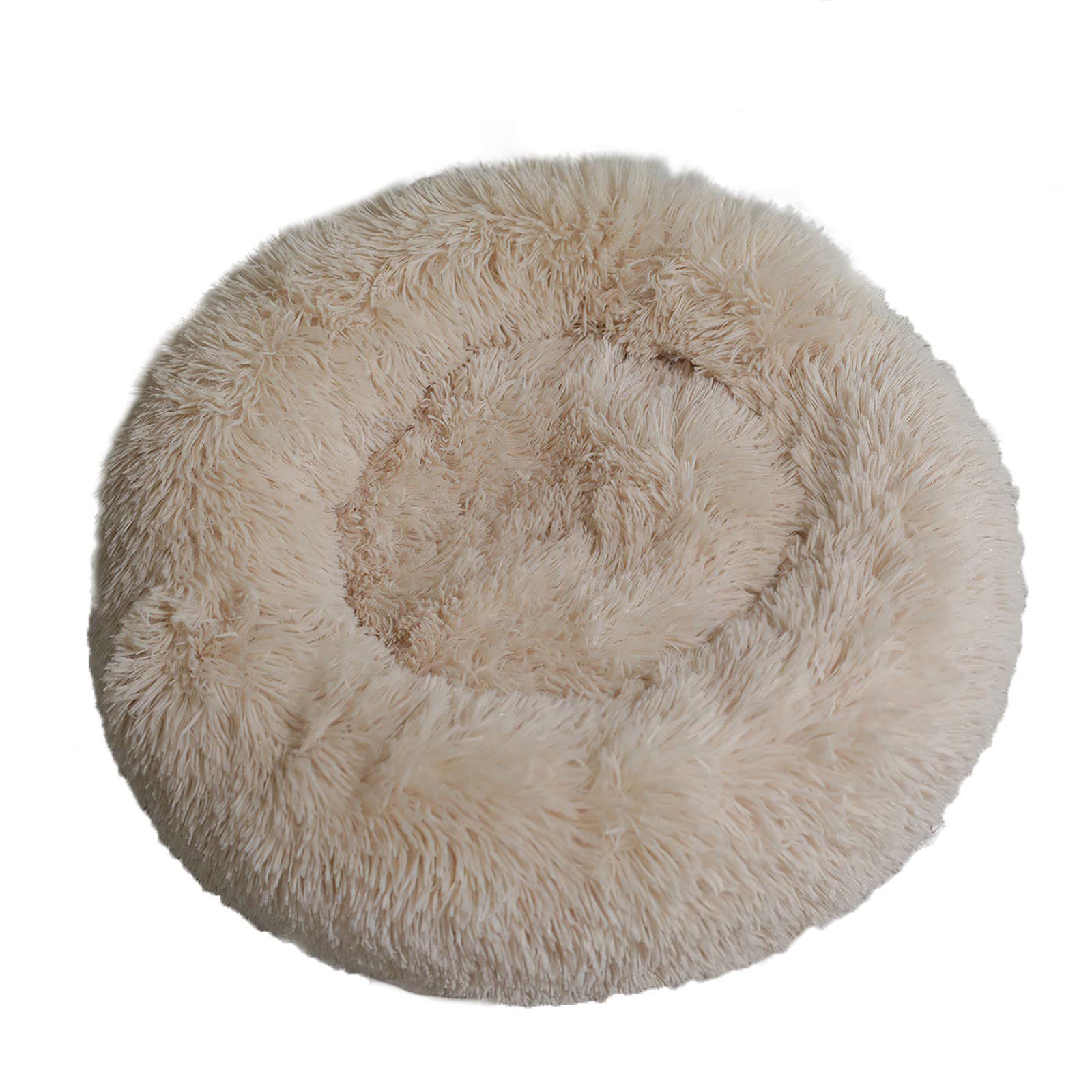 Fouriding Plush Donut Dog Cat Bed-Calming Anxiety Pets Bed for Dogs Cats Pets Soft Round Cushion Beds with Non-Slip Bottom and Washable (M 50CM, Champagne)