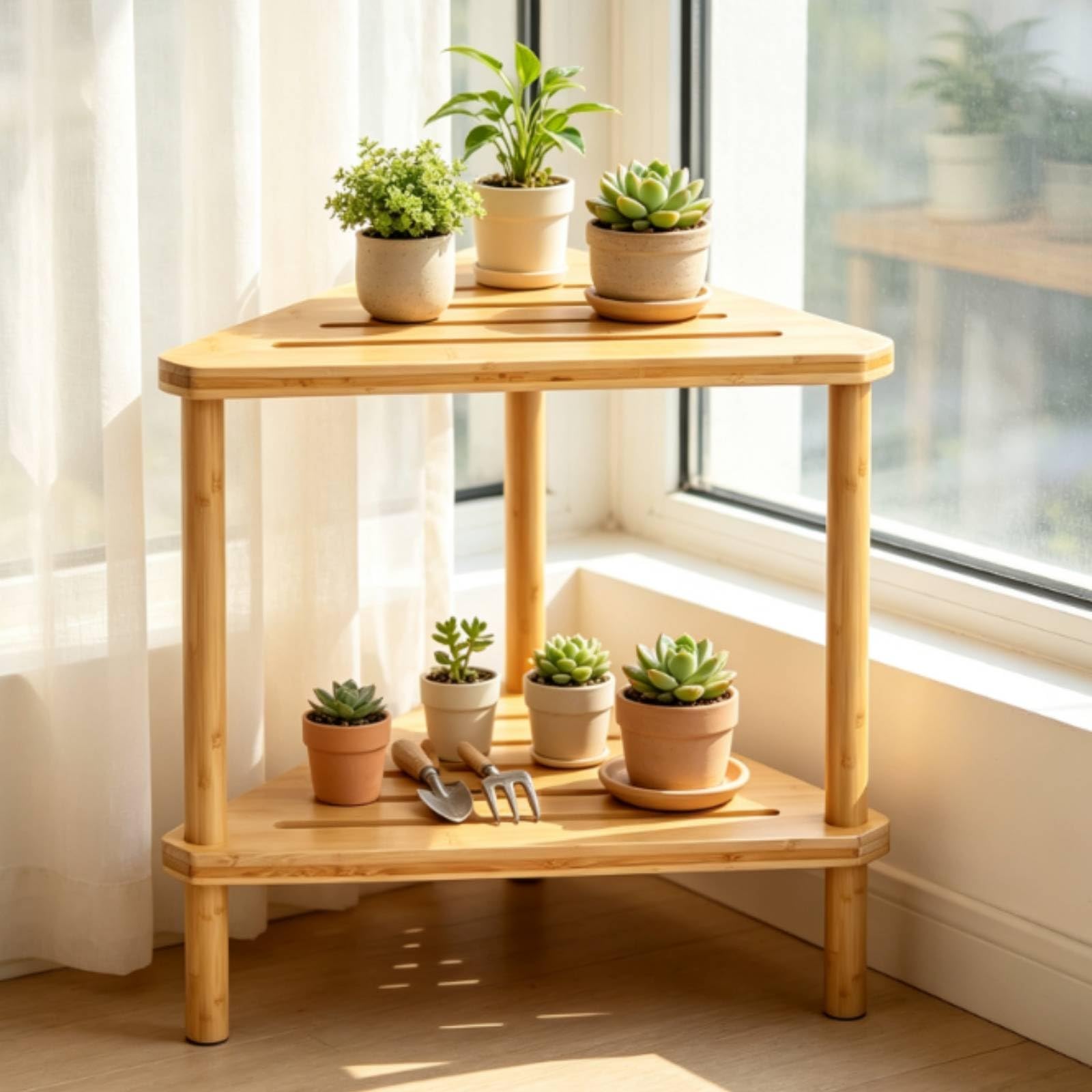 Amagogo Taburete de Esquina para Baño Banco Asiento Banco de Ducha Taburete Triángulo de Bambú Compacto con Estante Inferior y Gran Estabilidad Adecuado para Baño Aseo Hogar
