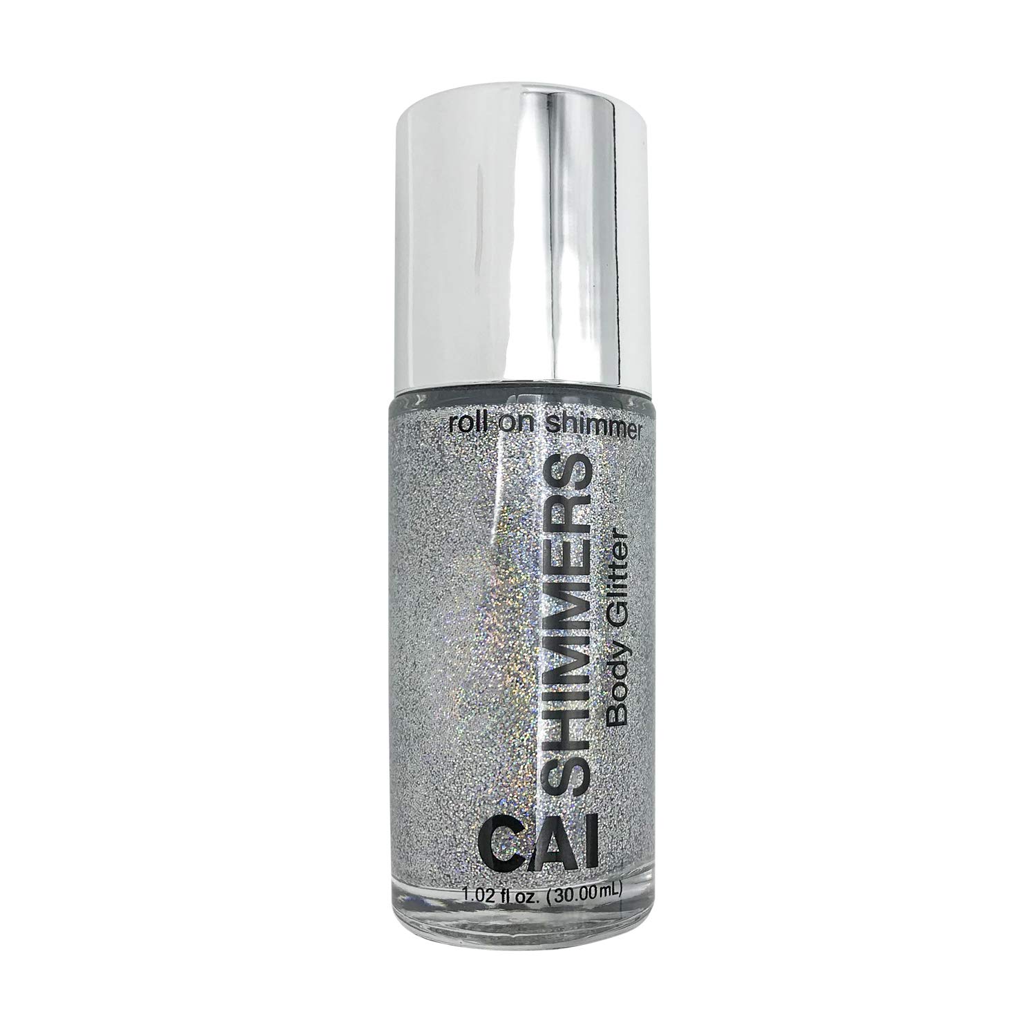 Glitter Gel Makeup- Face, Body & Hair (Shimmer Silver) Iridescent Holograph Roll-on 1 oz | Cosmetic-Grade, Apply Without Glue, Easy to Take Off & Keep Skin Clean - for Concerts, Raves & Parties