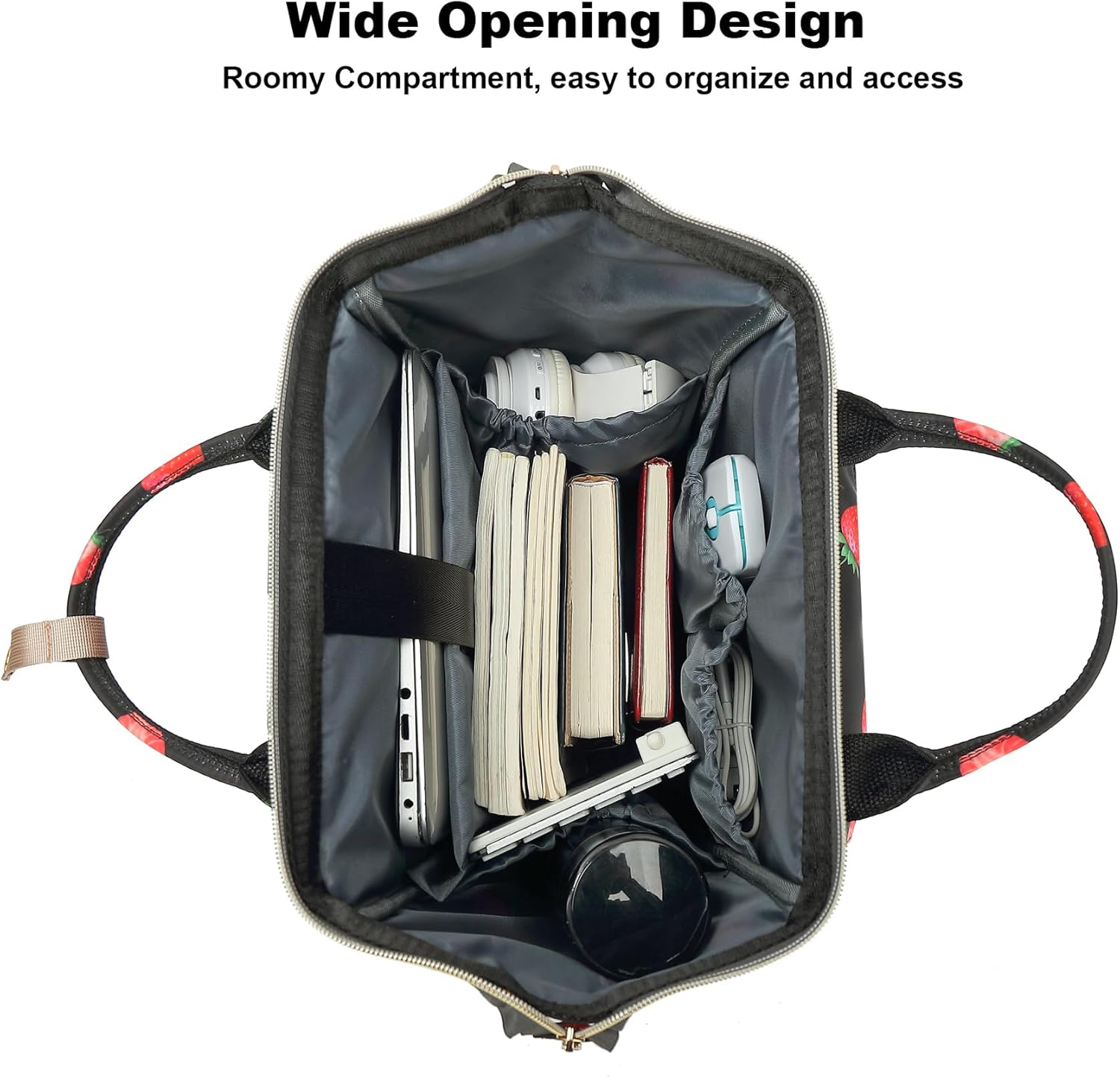 Strawberry Laptop Backpack College School Backpack Bookbags Nurse Backpacks Travel Bags for Women Girls Fits 15.6 Inch Notebook - Image 3