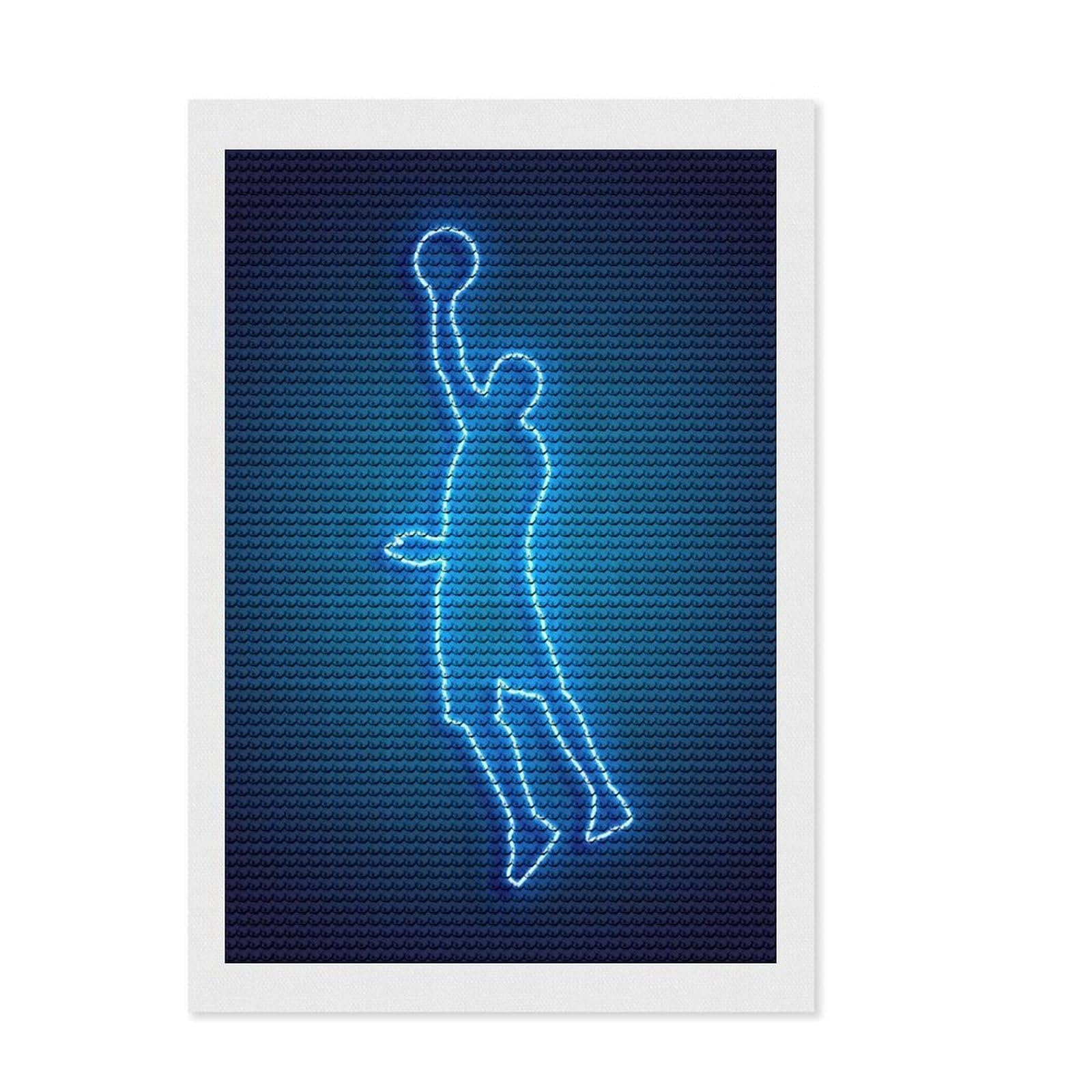 Junmoney Basketball Jump Neon DIY Diamond Art Canvas Kit 8"x12", for Teens, Neat Printed Canvas, Thoughtful Handmade Gift, Cosy Home Accent