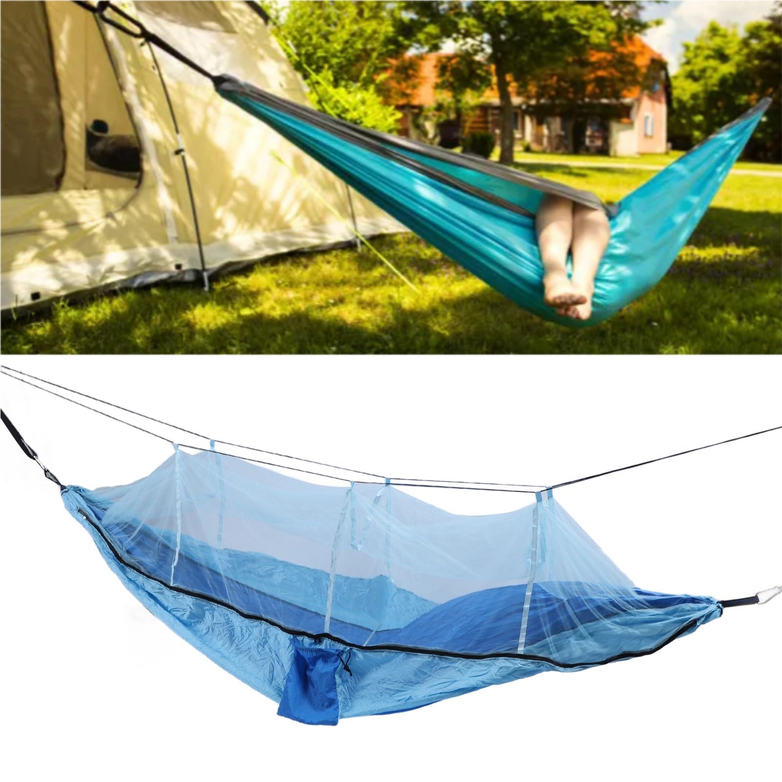 Amaca da Esterno Altalena Dormiente per Picnic in Cortile da Campeggio (Blu reale con azzurro (rete azzurra))