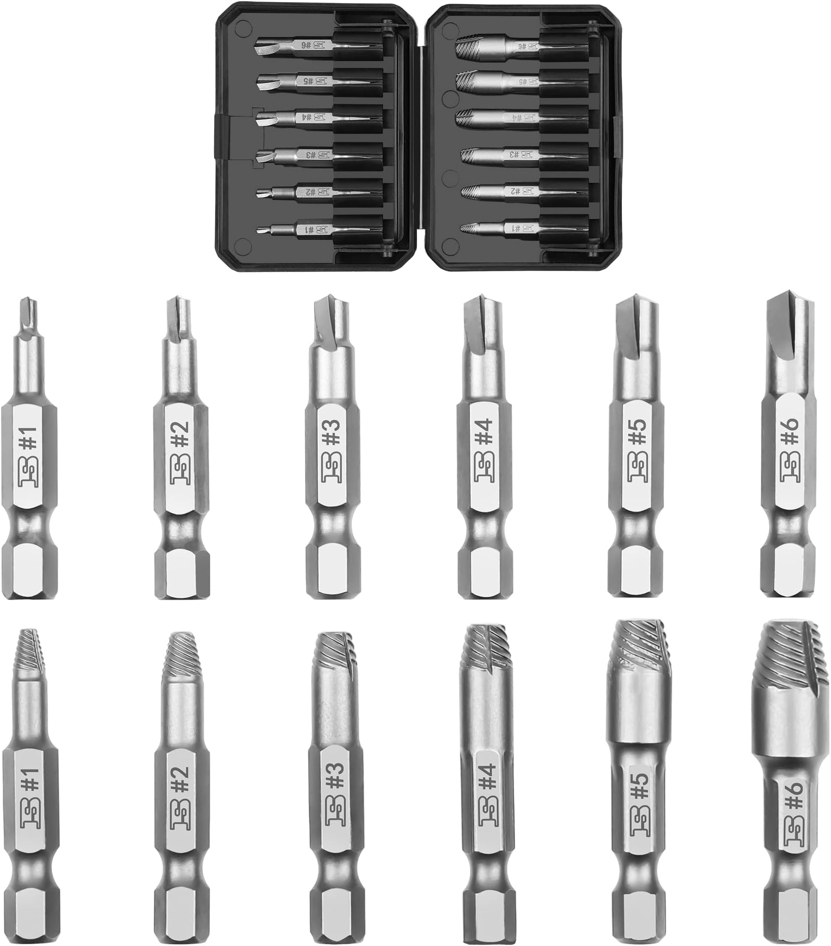 B BOSI TOOLS12-Piece Screw Extractor Set Easy Out Remover Kit, Professional Grade with Storage Case,Extract Damaged Screws, Ideal for Automotive Repairs, Woodworking, Home Improvement Projects