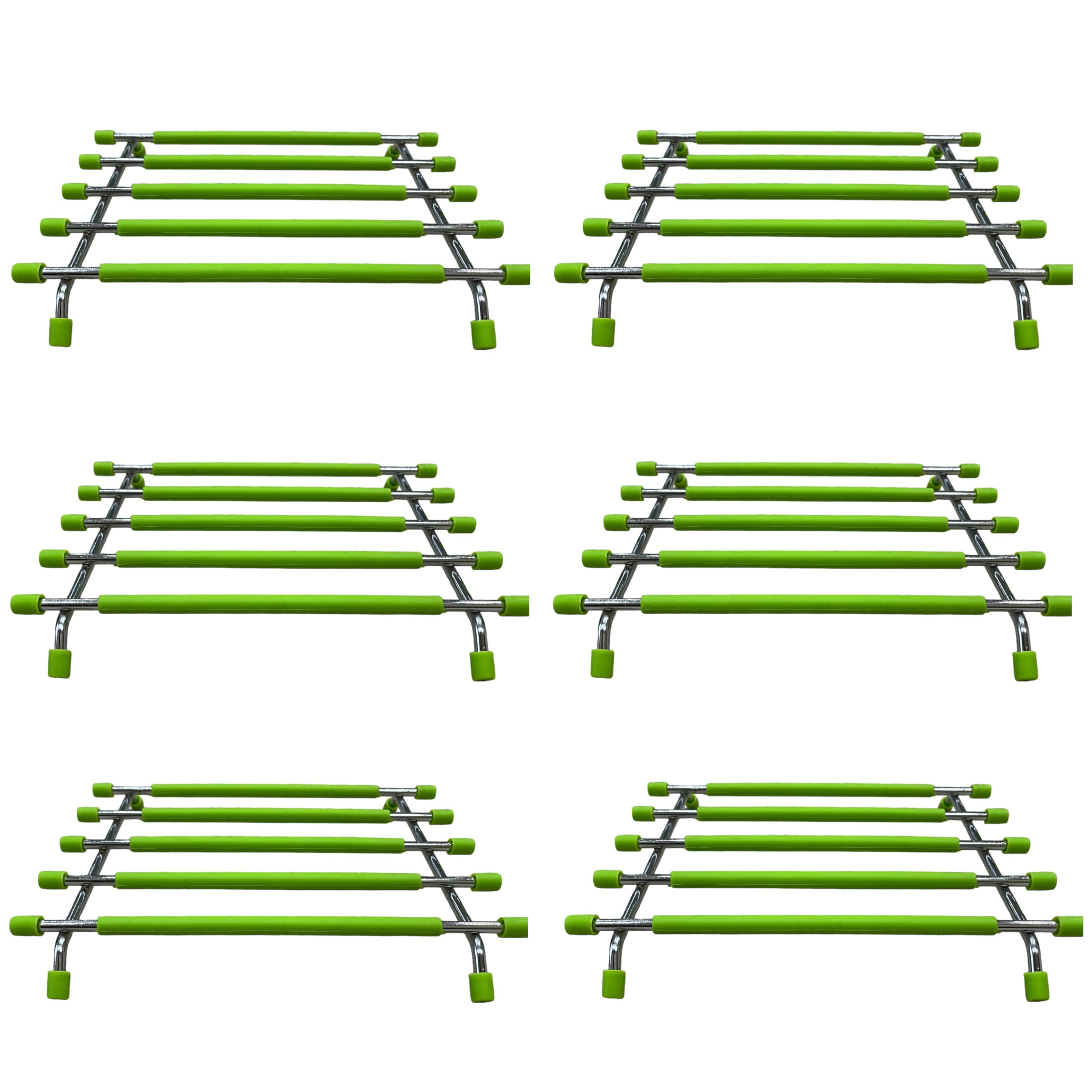 4All Kitchen Trivet Stand Heat Resistant Anti Slip Worktop Protector Stainless Steel Stand For Hot Pans (Green, Pack of 6)