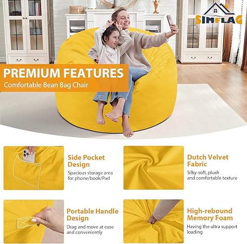 Miniatura 329 de Puf de 5 pies, puf grande con relleno de espuma viscoelástica, sofá puff esponjoso con funda de terciopelo holandés, puf redondo para sala de estar,