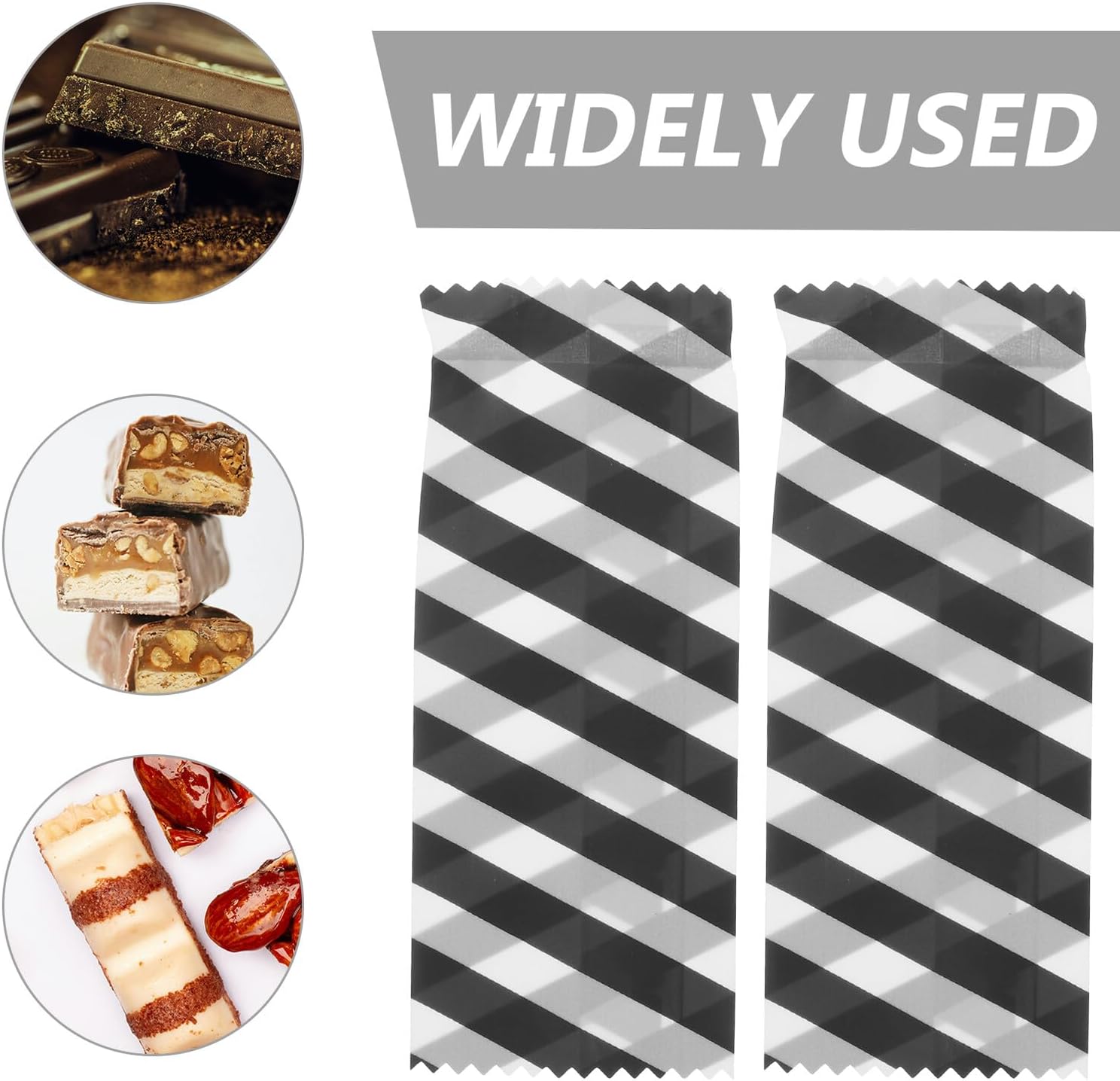 200pcs Candy Wrappers Plastic Bags for Chocolate Caramel Nougat Baking Packaging Candy Making Accessories Black White Striped Design for Party Favors and Homemade Sweets