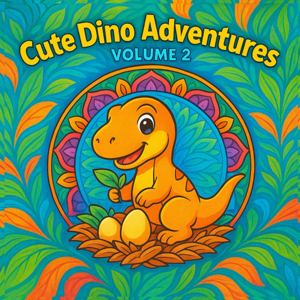 Cute Dino Adventures – Volume 2: A Cute Dinosaur Mandala Coloring Book for Adults and Teens | Relaxing, Fun, and Stress-Relief Dino Designs