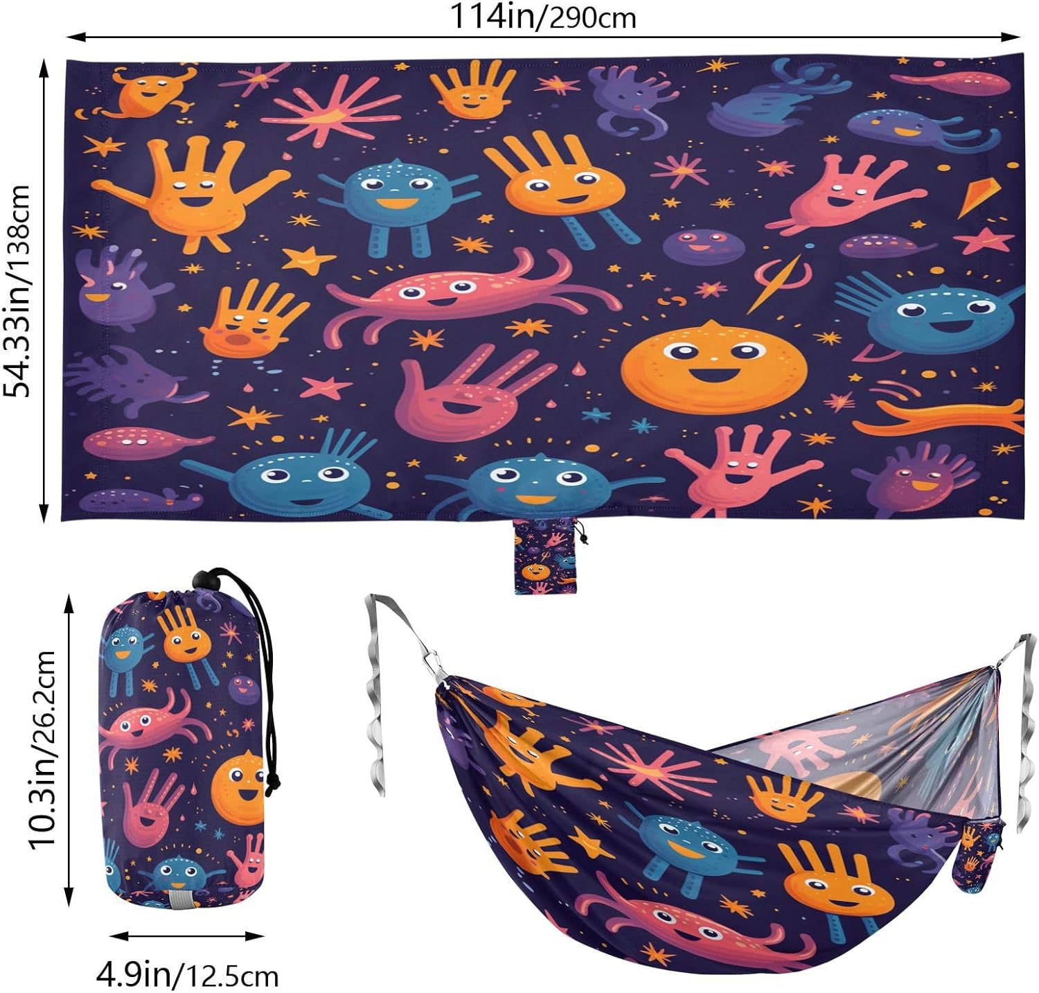 Cute Pattern Space Art Monsters Hammock for Outside Trees Camping Portable Hammocks Lightweight Perfect for Indoor Hiking Beach Travel