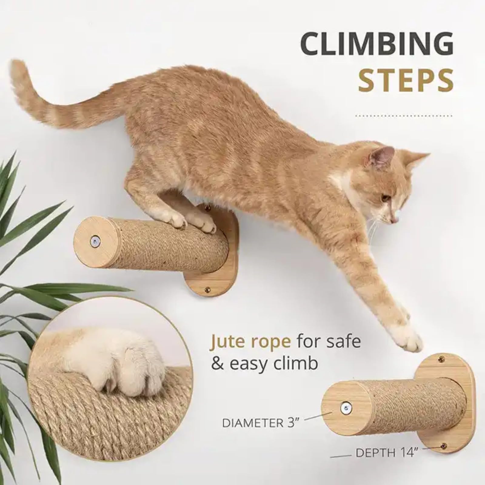 Amaca da parete per gatto, albero per gatti con tiragraffi in sisal, kit di posatoi da arrampicata da parete composto da 1 amaca, 2 gradini, telaio da arrampicata per gatti, letto in legno per gattini