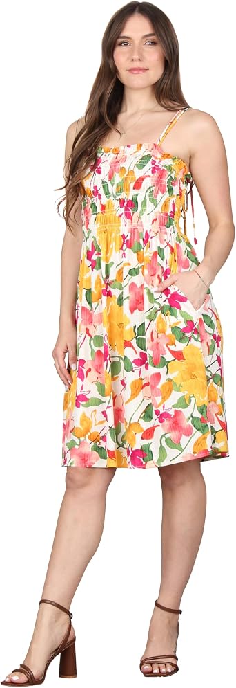 Lildy Womens Pocket Smocked Midi Dress