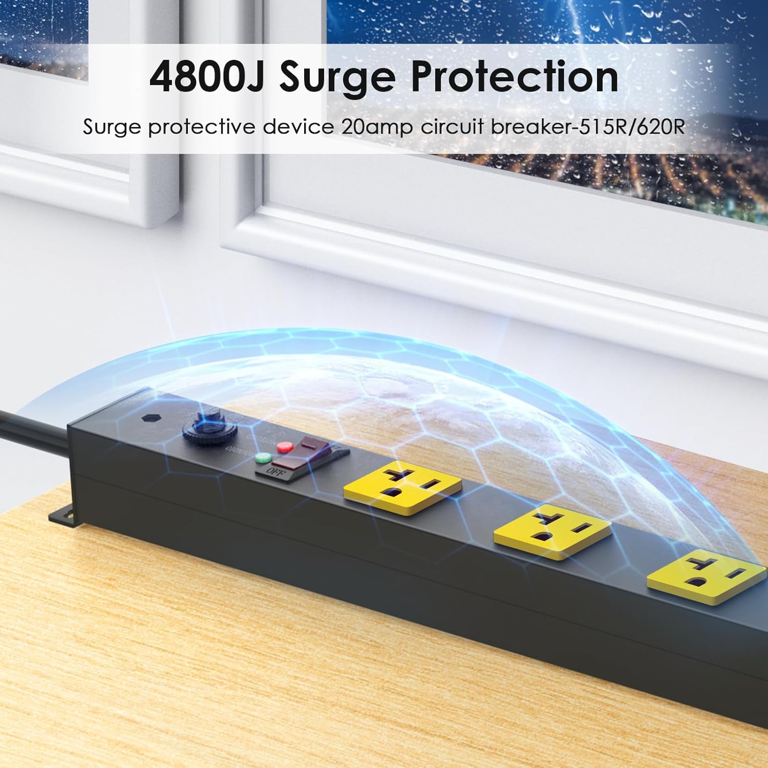 JUNNUJ Long Metal 16 Outlet Power Strip, Heavy Duty Power Strips Surge Protection 4800J with Circuit Breaker, 20a Wide Spaced Socket Wall Mount 5-15P Adapter High Amp 6-20R T-Slot 4FT Extension Cord