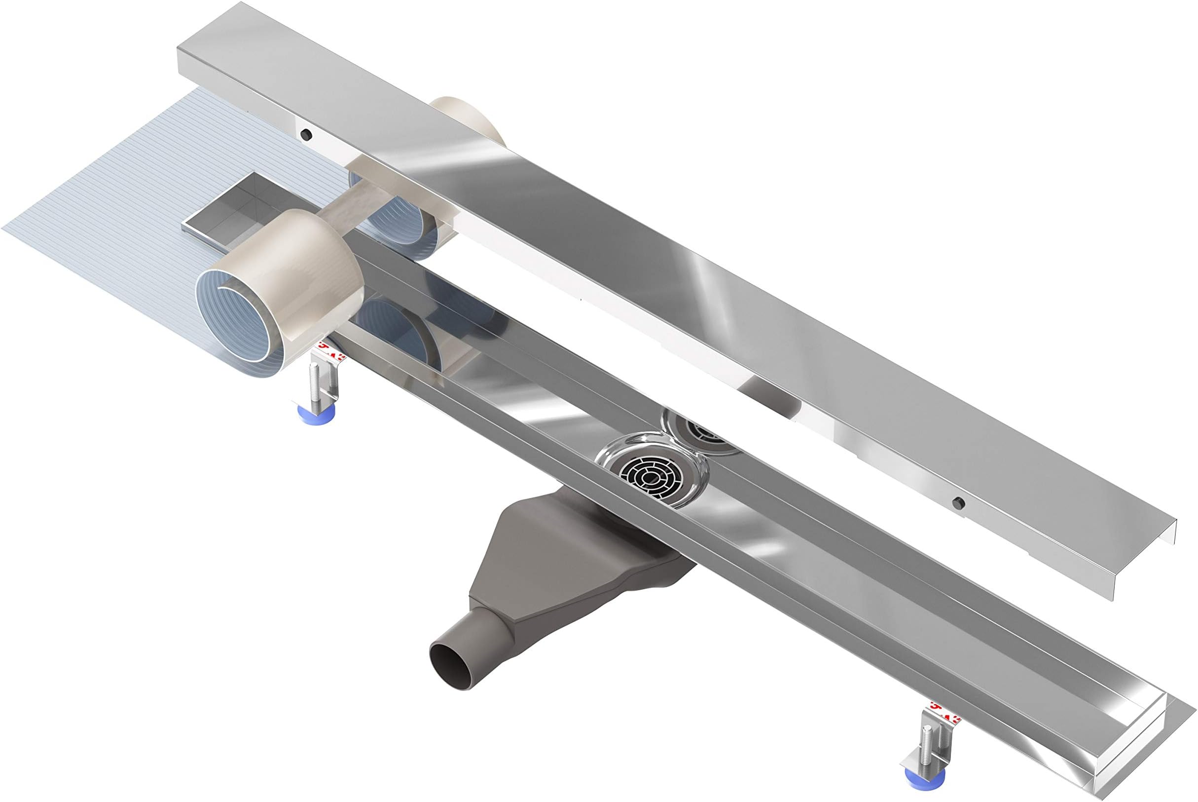 Nordona® Complete Basic HG Shower Drain Extra Flat with Hair Strainer Length 60 cm Includes Frame "Classic High-Gloss" Outlet Centre Low Profile Siphon Installation Depth 6 cm Mounting Accessories