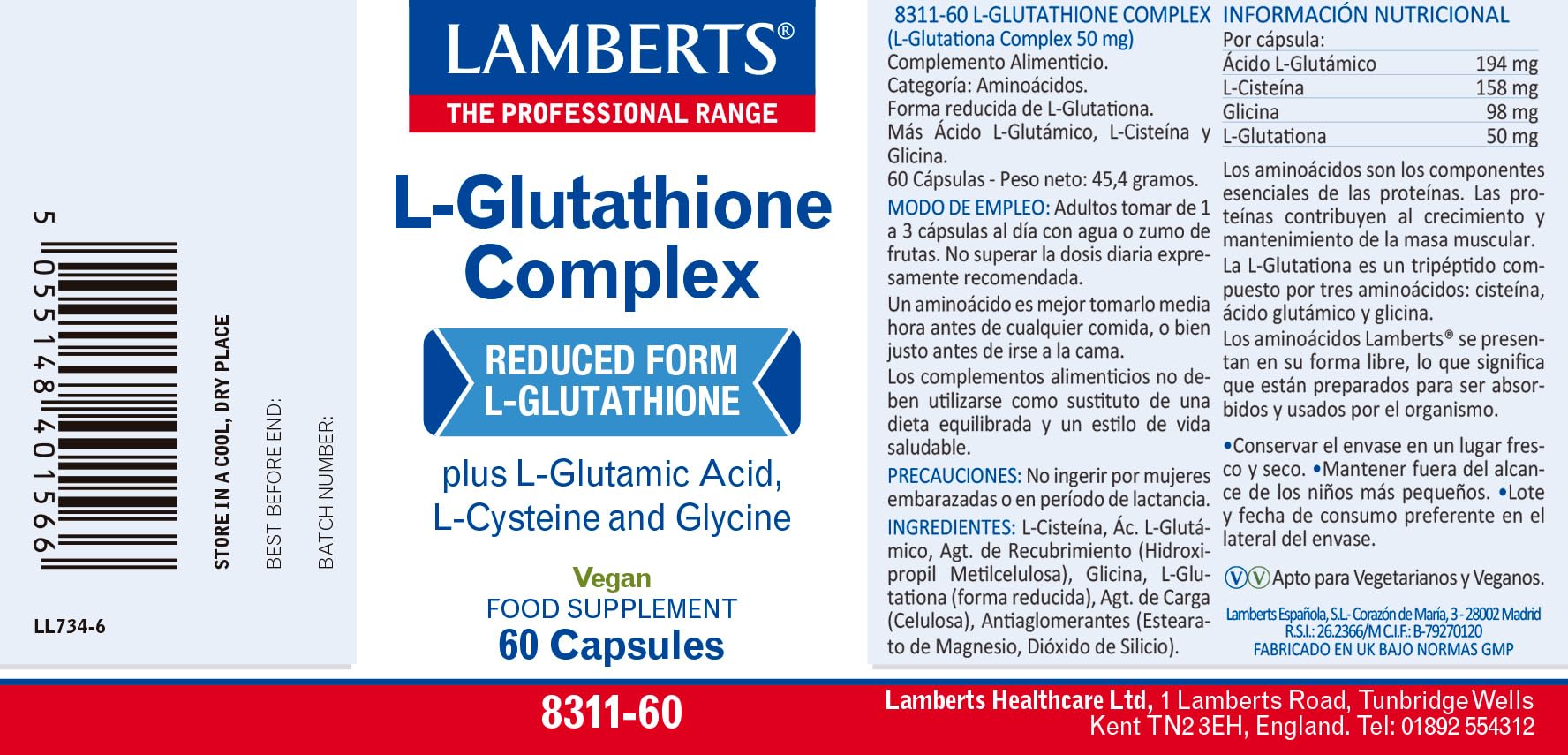 Lamberts L-glutationa Complex 60 Caps Health & Personal Care