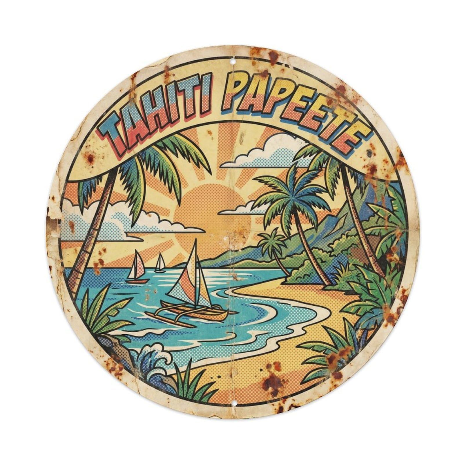 Tahiti Papeete Lagoon Travel Retro Graphic Metal Tin Sign