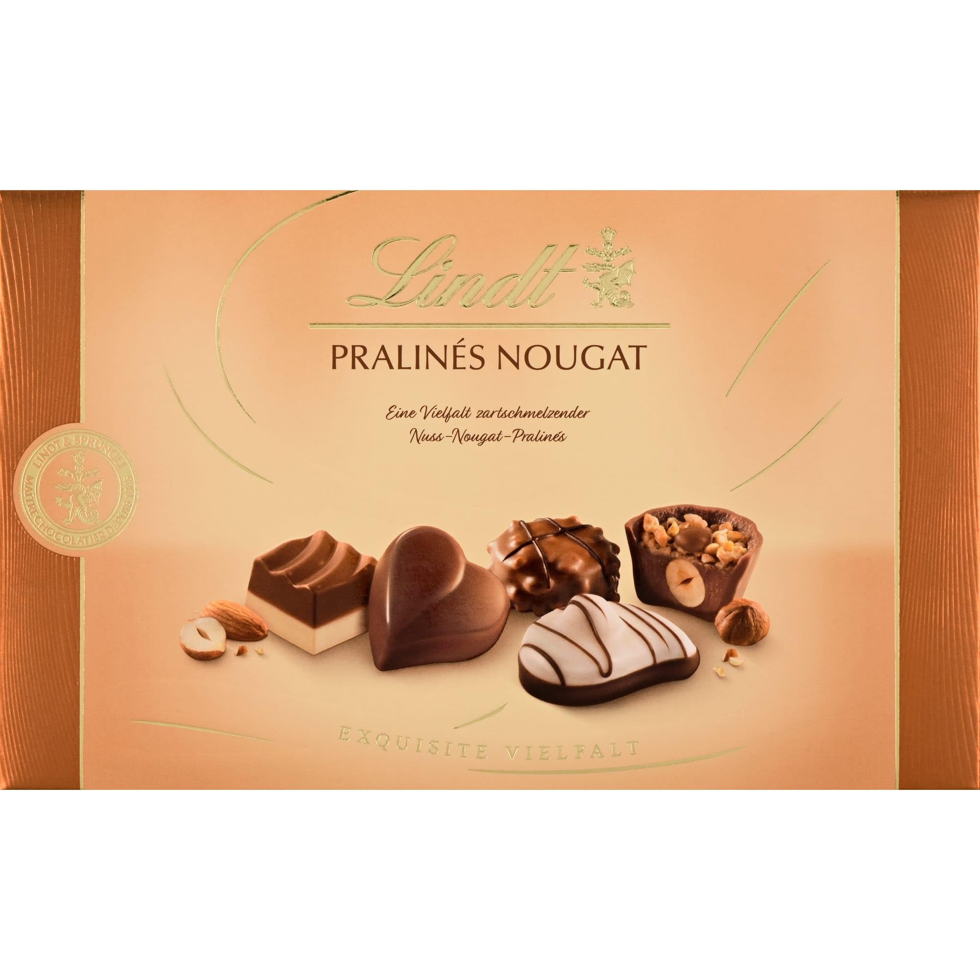 Lindt Schokolade | Pralinés Nougat Schachtel | 125g | 12 Pralinen in zartschmelzenden Nuss-Nougat Kreationen in 7 Sorten | Pralinen-Schokoladen-Geschenk