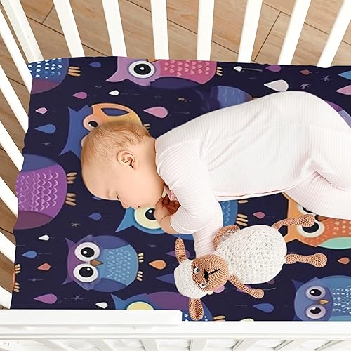 Miniatura 7 de Kigai Sábanas de cuna de búhos coloridos, sábanas ajustables elásticas para cuna para niños y niñas, sábana unisex acogedora para cuna de bebé, 28 x