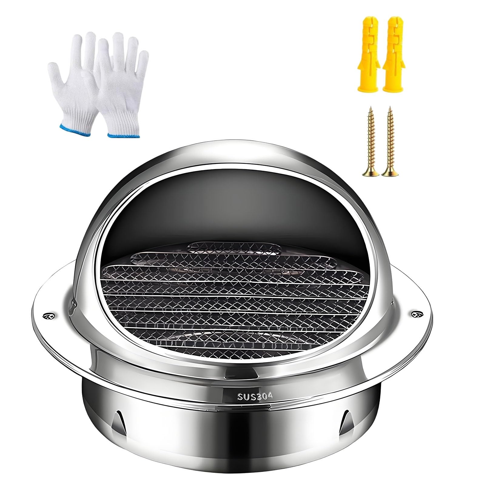 AMZBNEIDI Extractor Vent Cover Grille, Loered Grille Round Wall Vent Cover with Screen Mesh 2in-11.8in 304 Stainless Steel(7.9in/200mm)