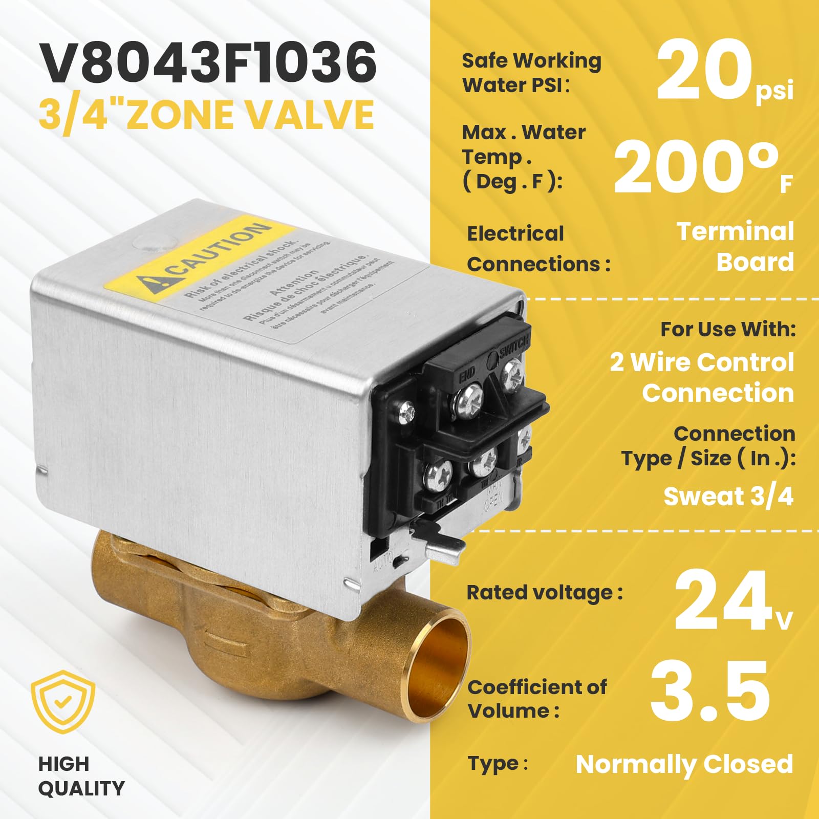 OEM V8043F1036 - Válvula de zona de sudor de 3/4 pulgadas con interruptor final, 24 V, 2 vías, normalmente cerrada, actuador de 4 cables, sustituye a V8043F1093, 40003916-048/U