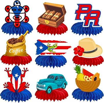Puerto Rico Honeycomb Centerpieces 12PCS Puerto Rico Theme Party Decorations Puerto Rican Birthday Table Decor Cigar Centerpieces for National Day Patriotic Festival Supplies
