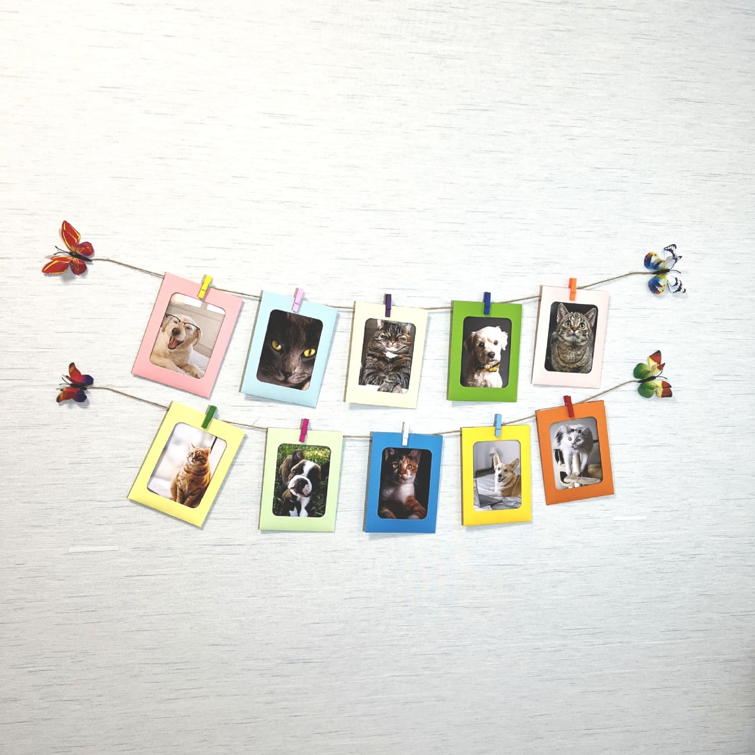 Lot De 30 Cadres Photo En Carton Coloré 9x9,5 Cm, Avec 30 Clips En Bois Et Corde De Chanvre - Pour Créer Une Guirlande Photo Murale DIY - 14