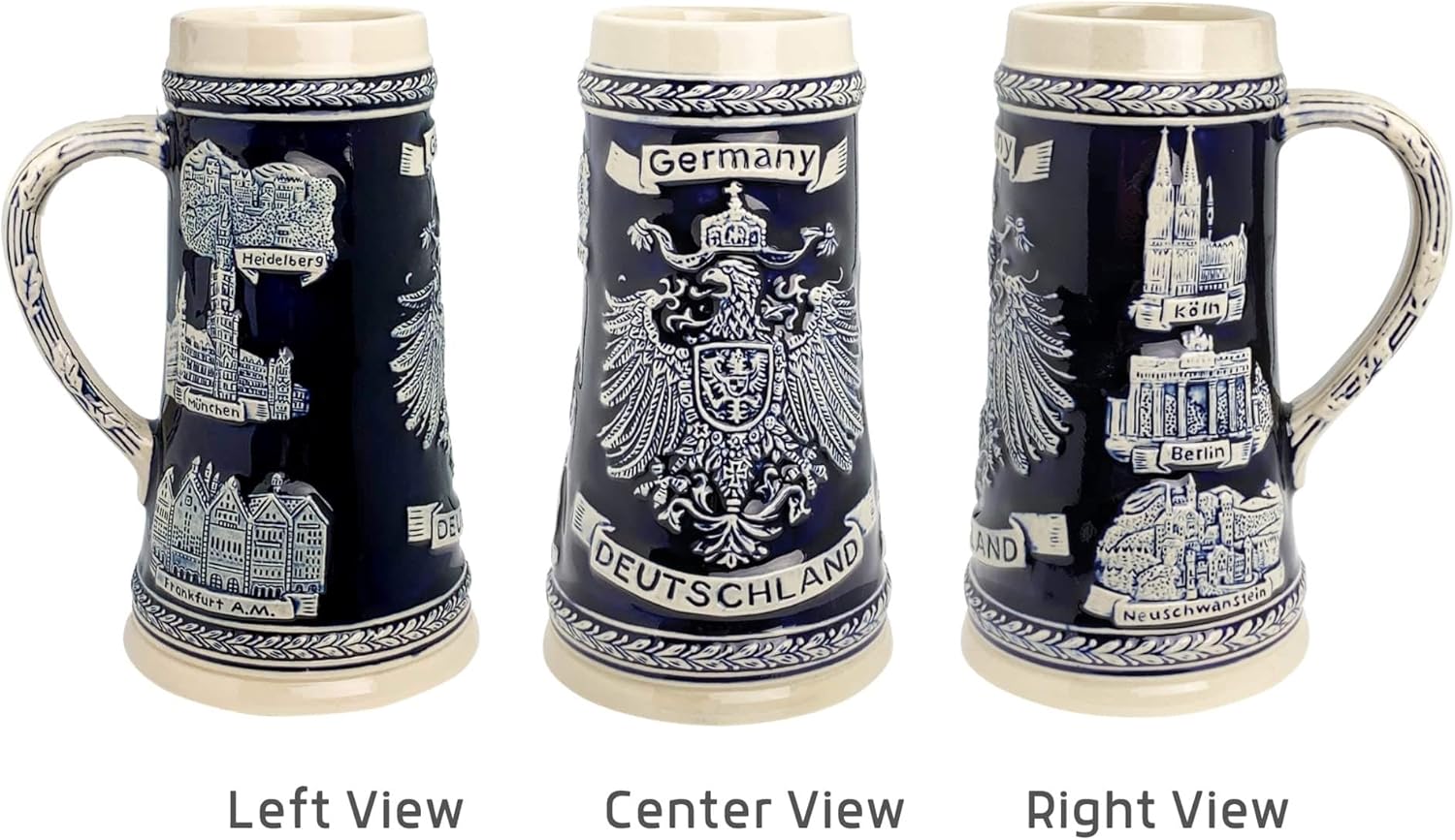 1 Liter | OktoberfestHaus Bier Krug Deutschland German Adler (Eagle) Beer Stein Tankard Cobalt Blue Engraved Cities of German Jarra de Cerveza, Jarra Stein, Jarras Para Beber Cerveza