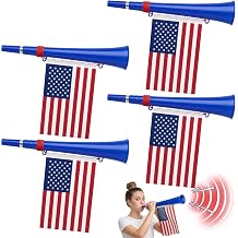 4 Pack Vuvuzela Stadium Horn 14 Inch Plastic Trumpets with American Flag Loud Patriotic Noise Makers for 4th of July Soccer Sporting Events Graduation Parades