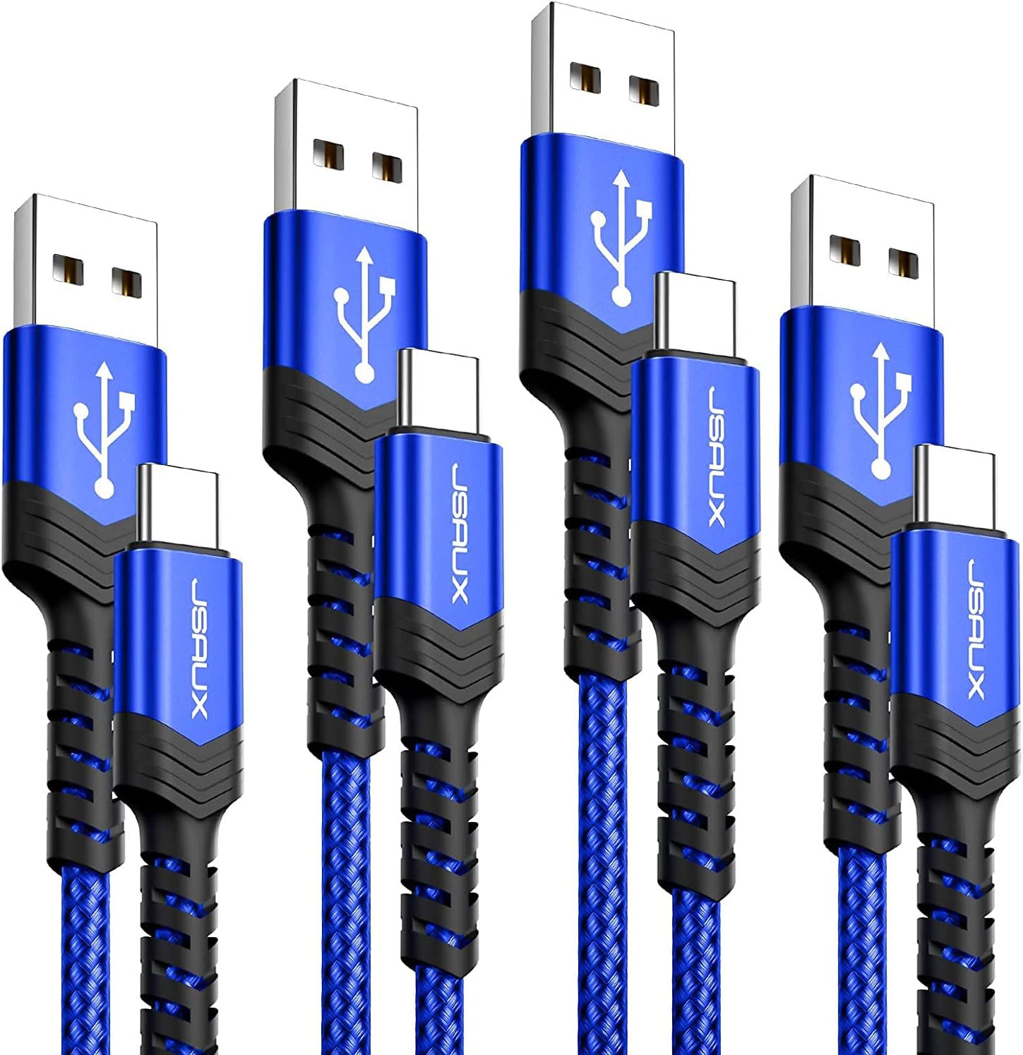 USB Type C Cable 3A Fast Charging, 4-Pack(10ft+6.6ft+3.3ft+1ft) USB A to C Charger Braided Charge Cord Compatible with Samsung Galaxy S10 S9 S8 Plus Note 10 9 8,Moto Z,LG V20 G8 G7 and More(Blue)