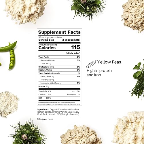 Miniatura 3 de ProMix Nutrition Proteína vegana en polvo, 0.88 oz de proteína de guisante amarillo canadiense a base de plantas, vitamina B12, BCAA - vainilla - 5