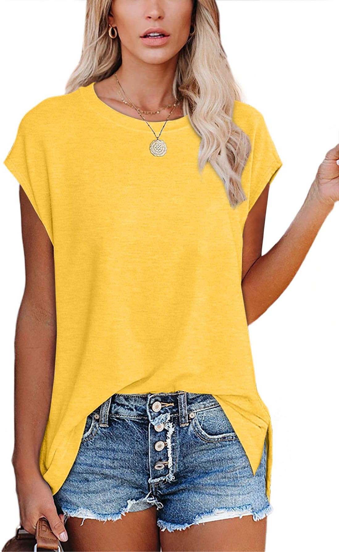 Women's Short Sleeve Crew Neck Basic T Shirts Side Slit Tops