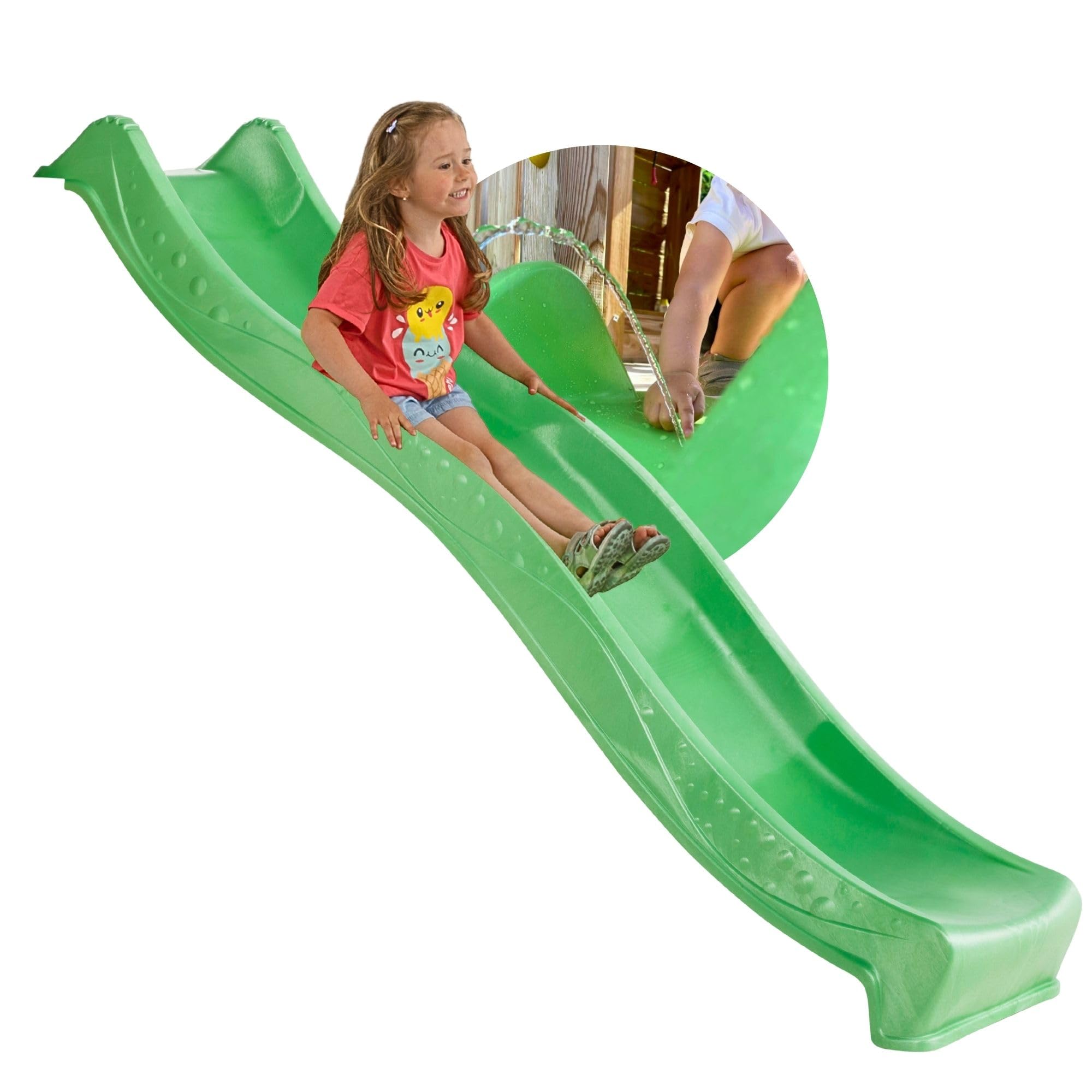 Kinder Rutsche 2,30 m Outdoor Garten Spielgeräte Grün Stabile Wasserrutsche Wellenrutsche Podesthöhe 1,25 m