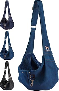 Noah & Paw Hundetragetasche für Kleine Hunde bis 5kg, Hundetasche mit Verstellbarem Schultergurt, und Weichem Fell, Doppelte Sicherheitsfunktion, Haustiere Tragetasche aus Premium Denim