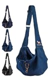 Noah & Paw Dog Sling Carrier for Small Dogs 3-10lb, Dog Sling for Small Dogs and Cats, Dog Carrier with Adjustable Padded Strap, Premium Denim, Lined with Fur, Double Safety Feature, Machine Washable