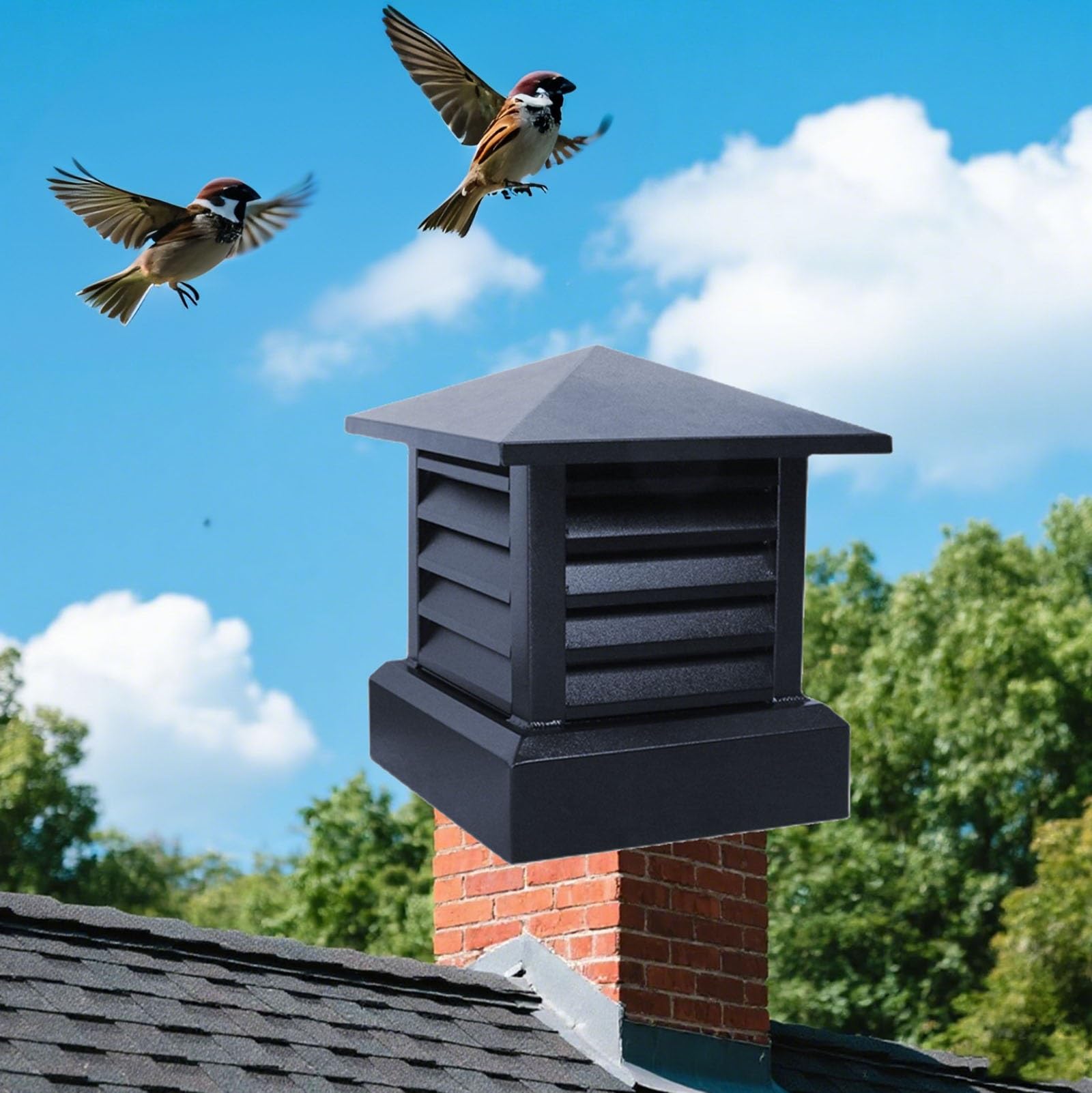 GKSNCJSMF Chimney Cap With Baffle, Square Exhaust Chimney Cover, Fireplace Flue Lid with Fine Baffle, Chimney Cap for Outside Existing Clay Flue, Maximize Airflow Better Vent(40cm)