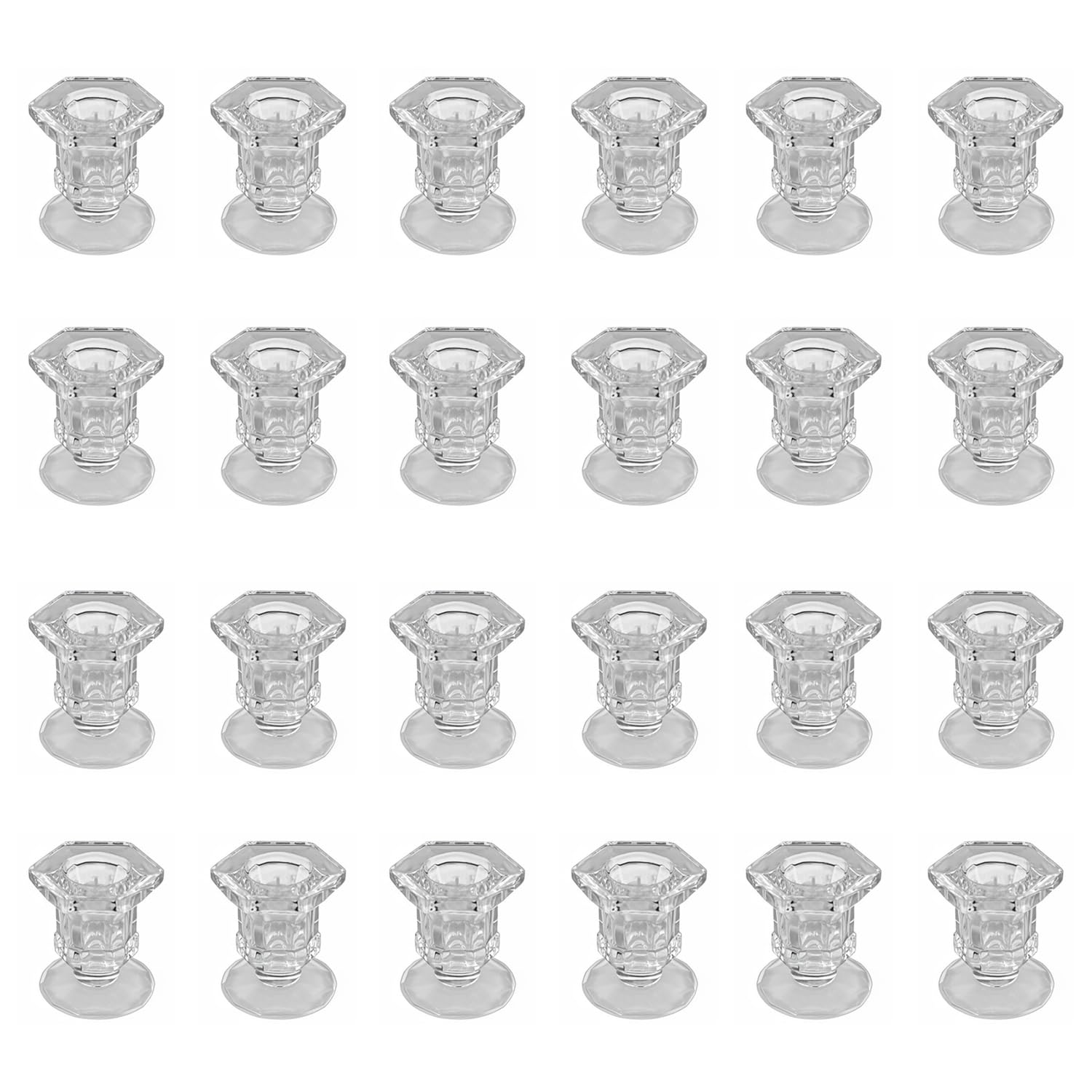 Btgllas Clear Glass Candle Holder, Taper Hexagonal Candlestick Holders For Wedding, Dinner Table, Party, Festive Decor And Everyday Decoration (24)