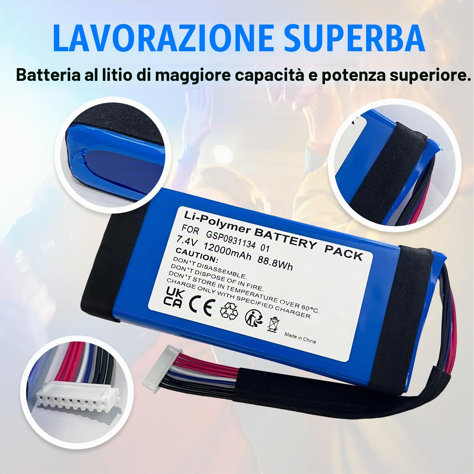 Batteria di ricambio per JBL Boombox 1 altoparlante Bluetooth, ricambio per batteria GSP0931134 01, compatibile con JBL JEM3316, JEM3317, JEM3318. Batteria ai polimeri di litio.