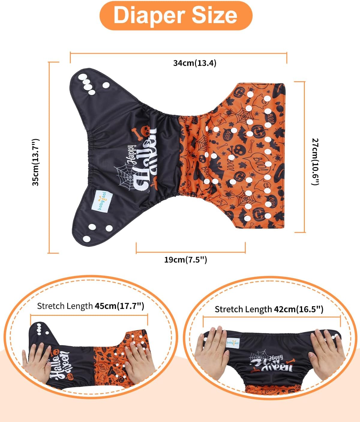 babygoal Halloween Cloth Diaper with Insert for Baby Boys and Girls 8-35lbs, Reusable Adjustable and Washable Nappy