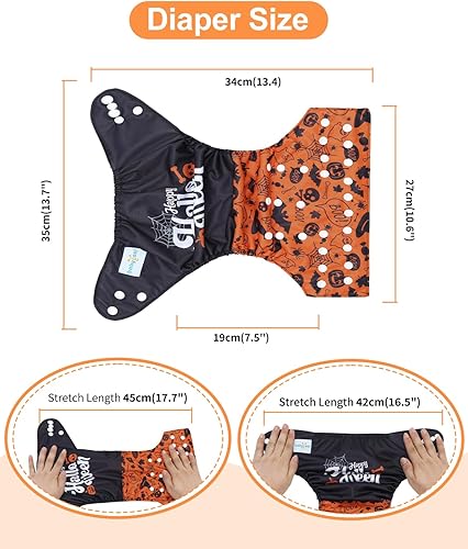 Miniatura 5 de babygoal Pañal de tela de Halloween con inserto para bebés niños y niñas de 8 a 35 libras, pañales reutilizables ajustables y lavables DBG98-B