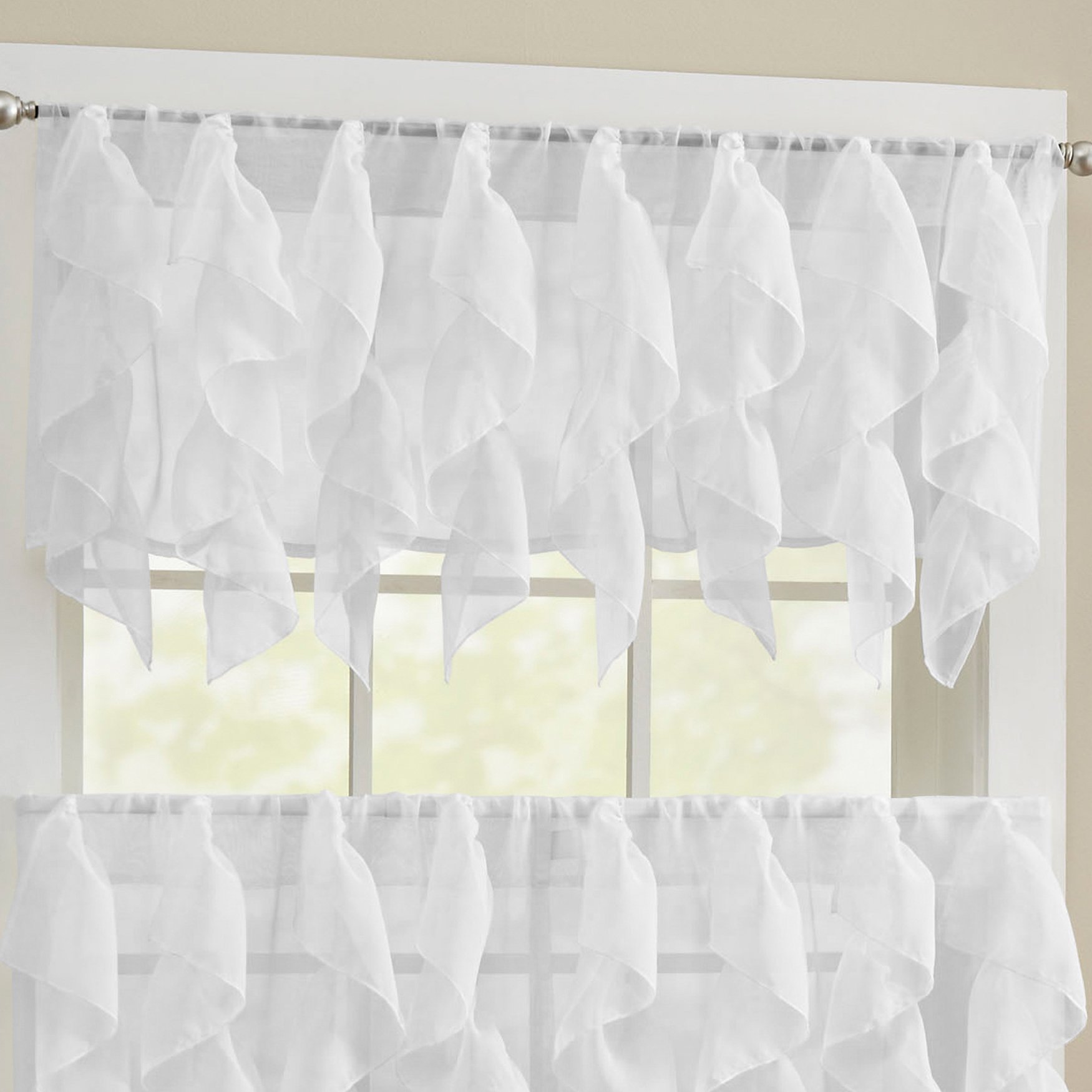 Sweet Home Collection Kitchen Window Tier, Swag, or Valance Curtain Treatment in Stylish and Unique Patterns and Designs for All Home Décor, Sheer White