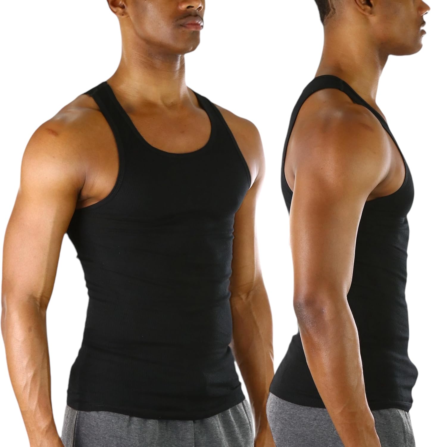 ToBeInStyle Men’s 100% Cotton White A-Shirts Form-Fitting Sleeveless Scoop Neck Undershirts - Image 3