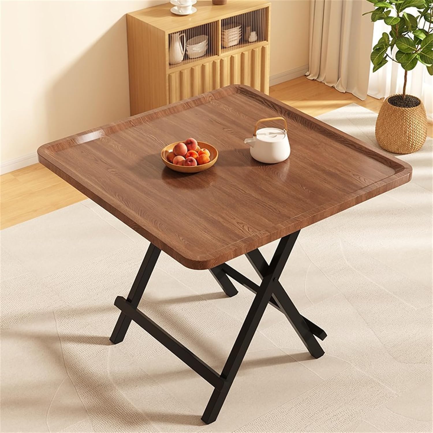 Table de salle à manger carrée compacte avec pieds en métal – Aspect bois polyvalent pour manger, travailler et jouer – Parfaite pour les petits espaces