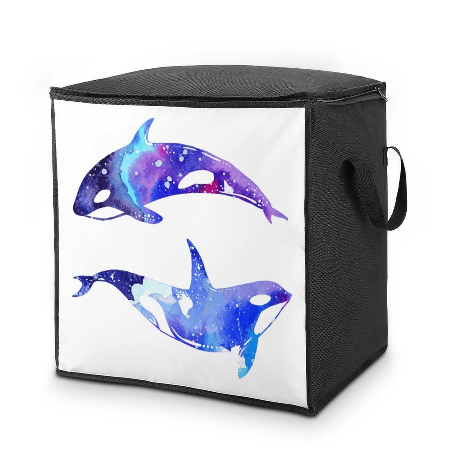 70L Orca Killer Whale Storage Bag With Zipper Closet Organizers with Handle for Home Storage Organizer for Blankets Quilts Clothes Comforter Bedding And Pillows